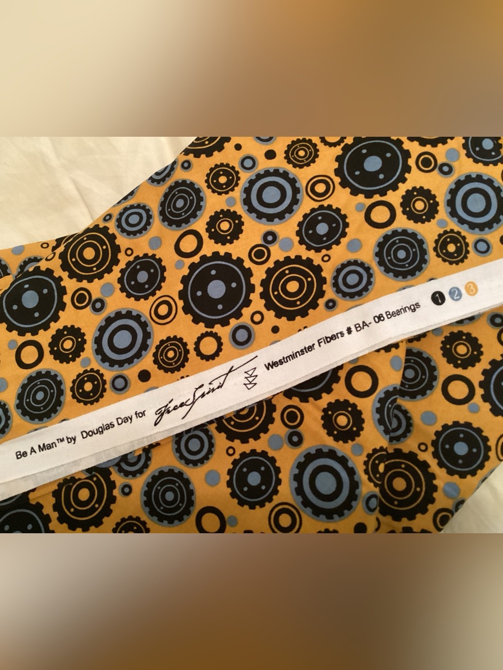 Gold Gear-Print Fabric